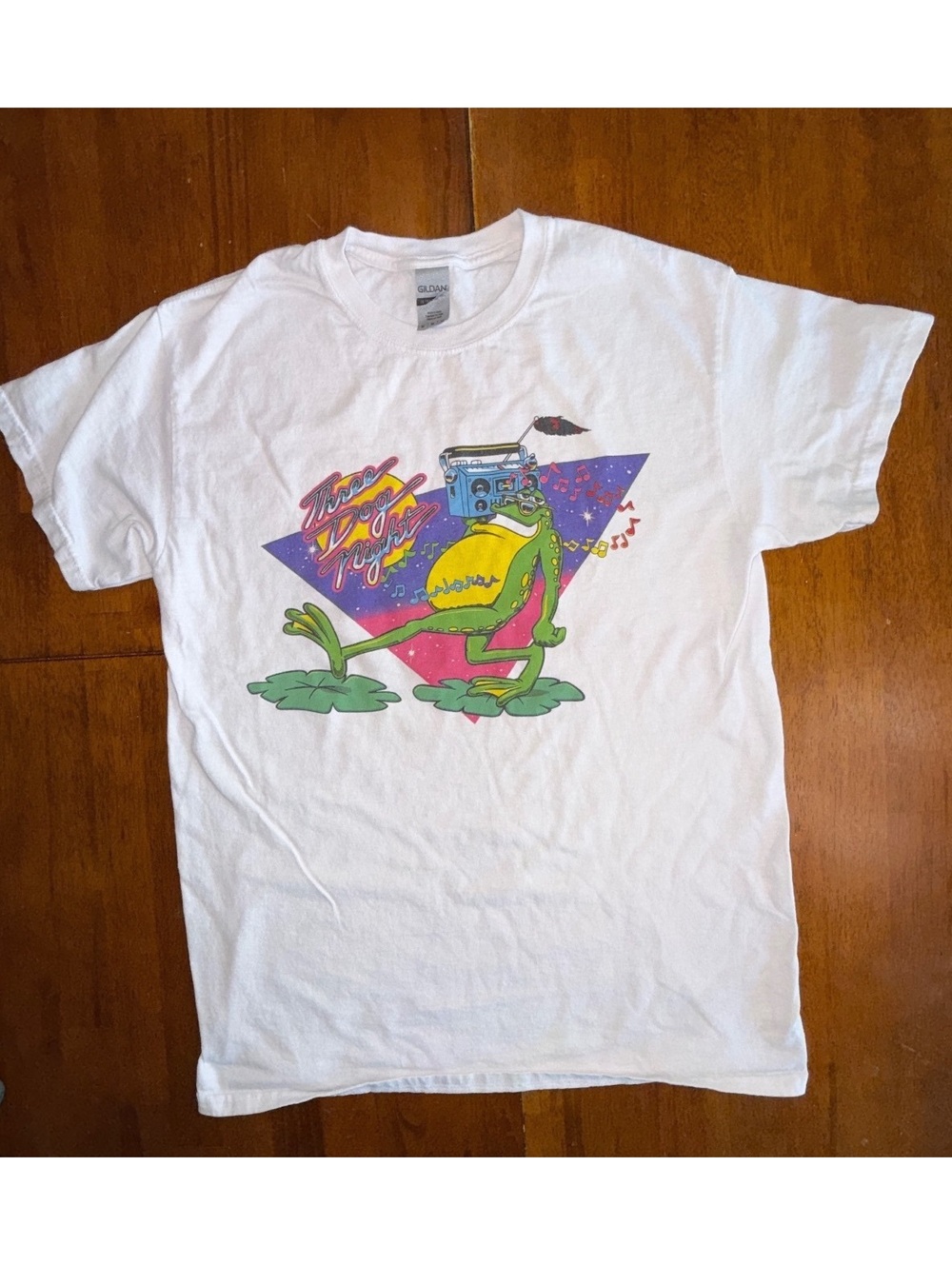 Three Dog Night Frog Boombox Graphic Shirt, Modern Y2K Retro Reprint, Size Med
